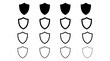 © Muhammad - Progressive shield icon grid, black to faint outlines, visual gradation of shading intensity, minimalist design study on hierarchy and contrast.