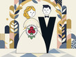 © Suci - Minimalist Geometric Illustration of a Wedding Couple, Bride and Groom in Modern Abstract Style for Marriage Celebration and Invitation Design