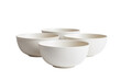 © No background - Four empty textured matte ceramic bowls arranged in a cluster on an isolated background featuring macro view of crackle glaze for artisanal kitchen decor product marketing and interior