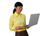 © Komora - Asian businesswoman working with laptop, staying connected, making decisions, using digital technology, transparent background