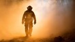 © evgenia_lo - A Silhouetted Figure Walking Through a Dusty Landscape, Emphasizing Resilience and Courage Amidst Challenging Conditions