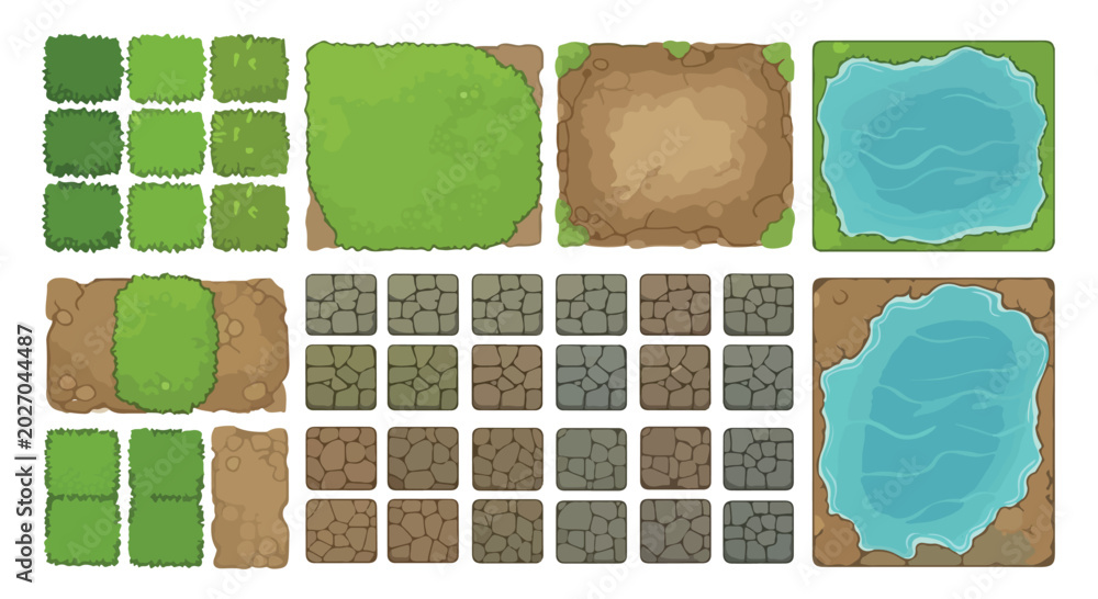 Top-down game map tileset, 2D pixel art environment assets for level ...