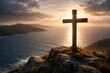 © AbstractAI - Symbol of devotion Christian cross against expansive ocean horizon and island scenery