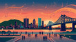 © Devide - A vibrant flat design illustration capturing the essence of the Montreal International Jazz Festival with its iconic cityscape and musical elements.