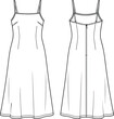 © Bappi - Women sleeveless midi dress fashion technical sketch with front and back view clothing vector illustration