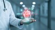 © Sana - Heart disease and vascular disorder preventive concept. Cardiologist doctor hold colorful heart and examine patient heart functions. Medical technology and hospital care treatmen