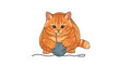 © Hanun - Vector illustration of a cute chubby orange tabby kitten playing with a blue ball of wool yarn, isolated on a white background, featuring a round body and playful expression.