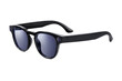 © amedeoemaja - Three quarter view of modern black smart sunglasses with blue lenses and integrated cameras isolated on white background