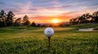 © Porina Akter - A serene golf course at sunset with a golf ball on a tee in the foreground on lush green grass with trees and sand traps