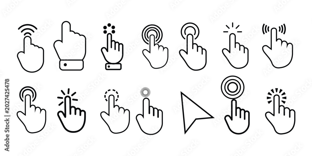 Cursor and Click Icon. Set of cursor icons click and hand cursor icons ...