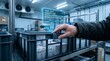 ©  Zanix - A person's hand interacts with a sensor on a crate showing holographic data in a cold storage warehouse.