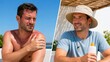 © Oksana - Sunburned skin versus sun protection with hat shade and sunscreen