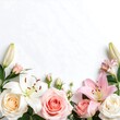 © DAHLIA - Beautiful bouquet of pink roses and lilies flowers on white background