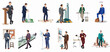 © ValentinaRestrepo - A set of flat vector illustrations depicting professional architects and urban planners in various business settings, working on building designs and city models.