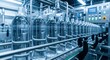 © Olga Ко - Linha de produção automatizada de engarrafamento de água mineral em uma esteira transportadora moderna na indústria de bebidas e alimentos no Brasil