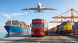 © Yudi - Global logistics and transportation network with cargo ship, truck, train, and airplane. Efficient worldwide shipping and supply chain