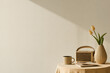 © Ruktawan - Minimal Cozy Interior Still Life with Retro Radio Tulips and Warm Sunlight Shadows