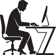 © MdSohel - Silhouette of a professional businessman sitting at a modern desk working on a desktop computer isolated on white background