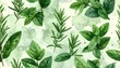 © sepra - Seamless garden herb pattern with rosemary and mint leaves in fresh organic vector style