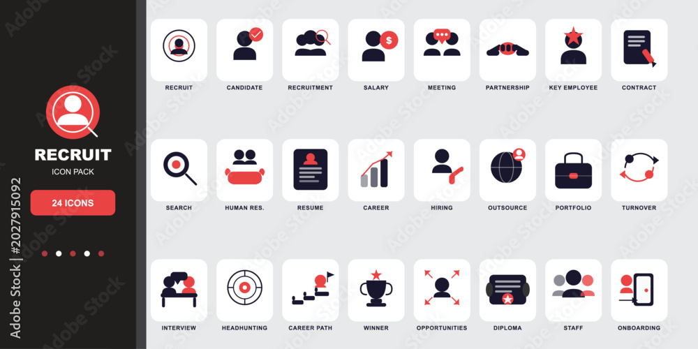Recruitment icon set with editable vector elements, human resources and ...