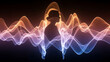 © Digital - Silhouette of woman profile surrounded by glowing abstract energy waves representing sound frequency meditation inner peace and spiritual connection.