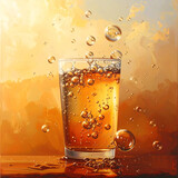 Refreshing golden soda splashing glass
