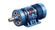 © Aosa - Industrial electric motor with internal components, blue mechanical engine housing on white background, high-tech power generator for engineering