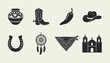 © Ghaghah24 - Set of black silhouettes of Western icons including cowboy boot hat and dreamcatcher