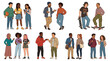 © Muhammad - Group of diverse young people standing together in a collection of various casual clothing styles illustration