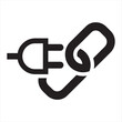 © Arafat Islam - Stylized icon representing electrical plug and chain link with electricity connection attachment component technology abstract minimalist isolated monochrome industry business equipment