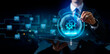 © Zerofukuman - Digital transformation, business process automation and industrial connectivity concept. Businessman holding tablet with glowing gears and tech icons for corporate strategy and global network