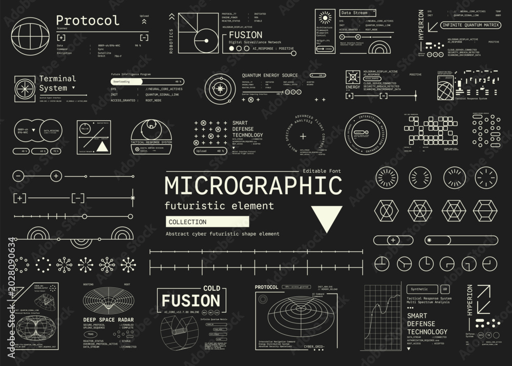 Micrographics Ui Vetor Set of Micrographic element Futuristic UI Elements Shape ...