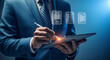 © Rifat - Businessperson signing documents digitally on a tablet with floating