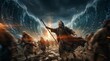 © Mr. Bolota - Moses parts the Red Sea, leading his people to safety amidst towering waves and fire.
