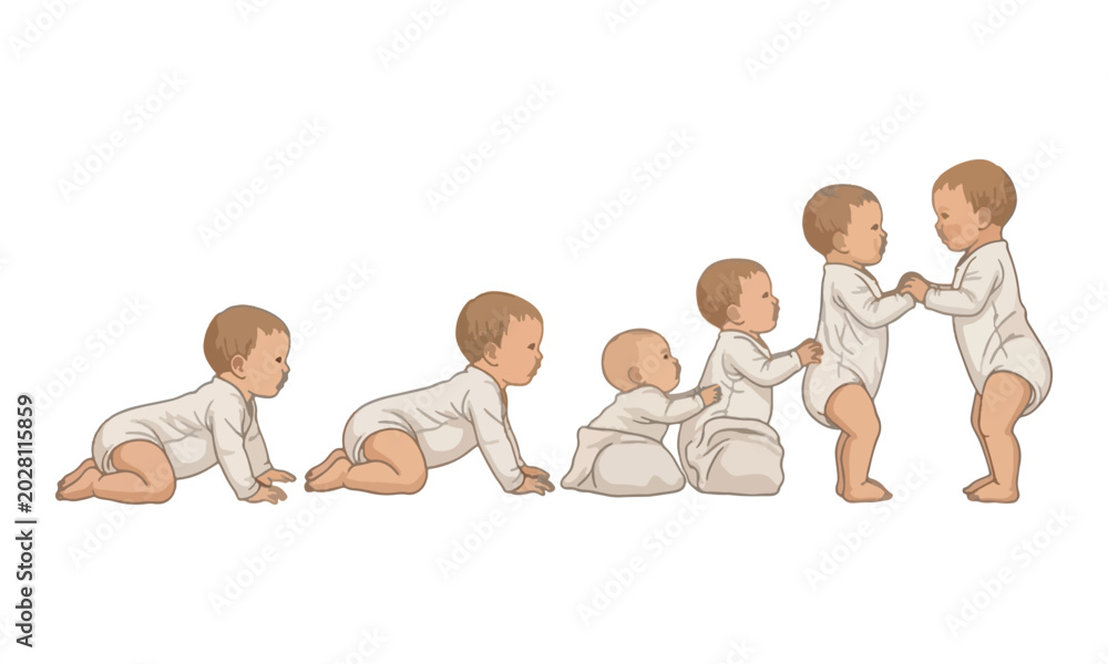 Baby Development Stages Illustration from Crawling to Standing Stock ...