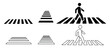 © Mizu Ahmed 1 - Pedestrian crosswalk icon set, zebra crossing vectors flat outline style, road safety sign and traffic walkway symbol collection for urban street crossing design and city transport illustration.