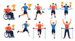 © Fahim - Diverse group of para athletes compete in various sports including track racing, wheelchair racing, and swimming.