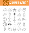 © Arip - Twenty-five unique outline icons showcasing summer holidays, beach activities, and tropical vacation essentials. Ideal for modern graphic design and digital projects