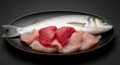 © kado - Fresh raw fish slices on plate.