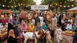 © mmnn - Eid Mubarak Outdoor Festival Market with Crowd Camels and Colorful Tents