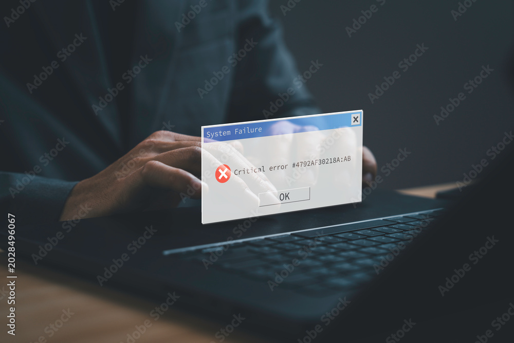 Critical system failure and computer error concept with warning popup ...