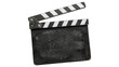 © Png ProTeam - Vintage black wooden clapboard with white stripes isolated on transparent background for cinema production use.
