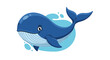 © MD - Friendly cartoon blue whale with a big smile swimming through splashes of water in a vast ocean environment.