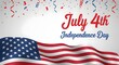 © Munna - American Flag Waving with July 4th Independence Day Text on Confetti Background
