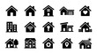 © Vladislav - Set of black house icons representing various real estate concepts like smart homes, property location, and residential buildings presented as simple glyphs for web and app design
