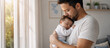 © Yelyzaveta - Loving Father Holding Sleeping Baby Near Window at Home