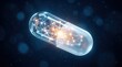 © Masque - Futuristic transparent medical capsule containing a glowing digital network for biotechnology.