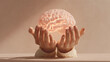 © Anton Popov - Glowing human brain floating above open hands, symbolizing mental health, neuroscience, emotional wellbeing, psychology and cognitive care in a soft minimalist atmosphere.
