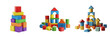 © kulan - Colorful Wooden Building Blocks Tower and Castles Isolated on Transparent PNG Background, Educational Toys for Kids, Creative Construction Set, Vibrant Stackable Blocks for Children, Kids Playroom Gra