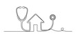 © Normal Line Drawing - Continuous single line drawing of a house combined with a medical stethoscope representing home healthcare services and professional medical care Vector, illustration
